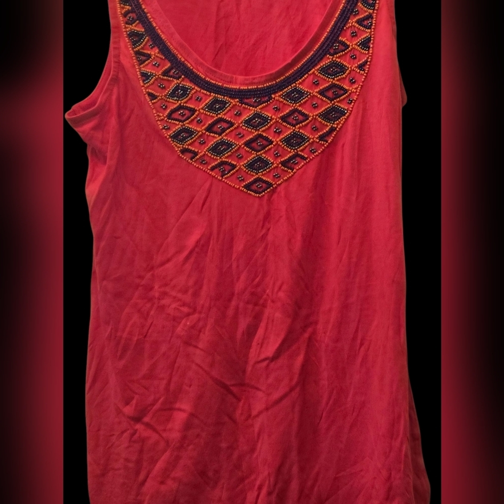 New! Embroidered Red Women's Sleeveless Beaded Festival Tribal Top